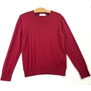 Celio 100% Merino Wool Italian Yarn V-Neck Sweater Pullover Tight Knit Red Sz M